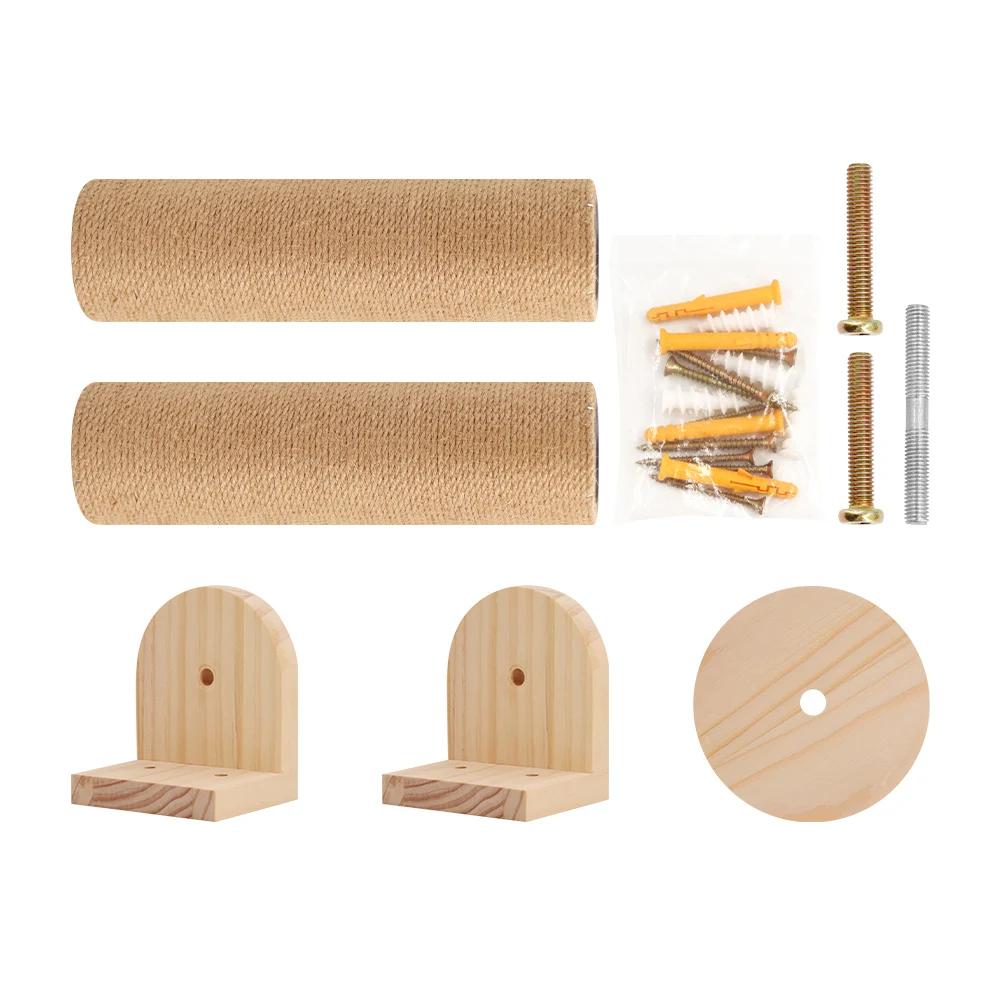 1Pc Wall Mounted Cat Scratching Post Wall Pet Furniture Wooden Sisal Rope Kitten Scratcher Tree Thicker Columns for Large Cats