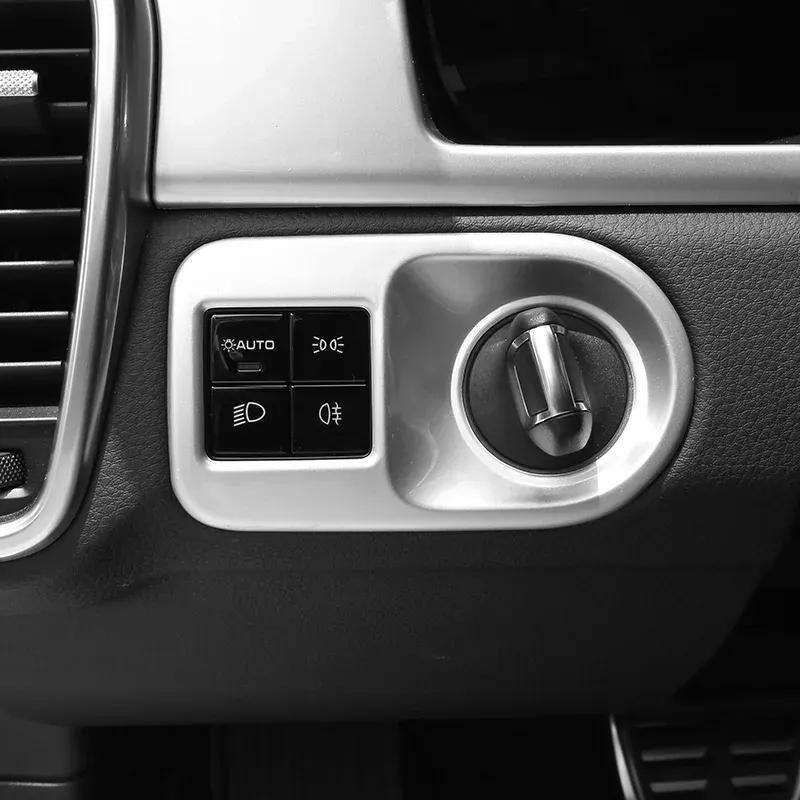 Car Console Headlight Switch Button Frame Carbon Fiber Texture Trim For Porsche Cayenne 2018- Interior Sticker Accessories