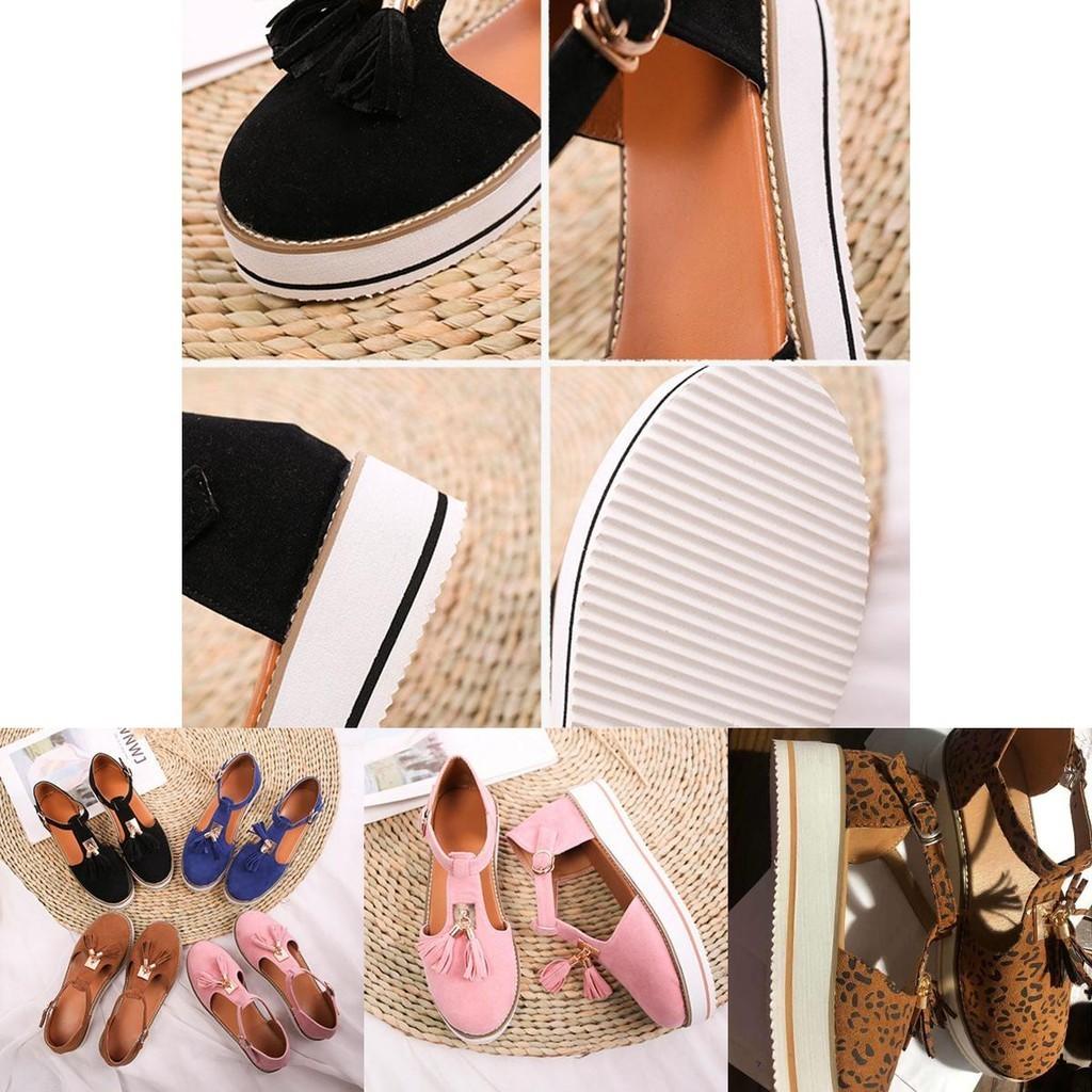 Elegant Women Tassel Round Toe Shoes Casual Flats With T-strap Gladiator Design