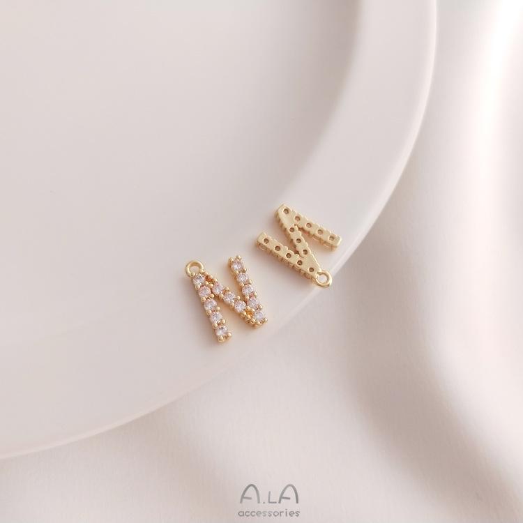 14K Gold Plated Zircon Alphabet Pendant for DIY Jewelry Accessories