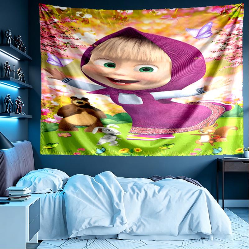 Masha and The Bear Print Tapestry, Lightweight Wall Hanging, for Bedroom, Dorm, Living Room, Home Art Decor - Birthday Christmas Gift for Friends