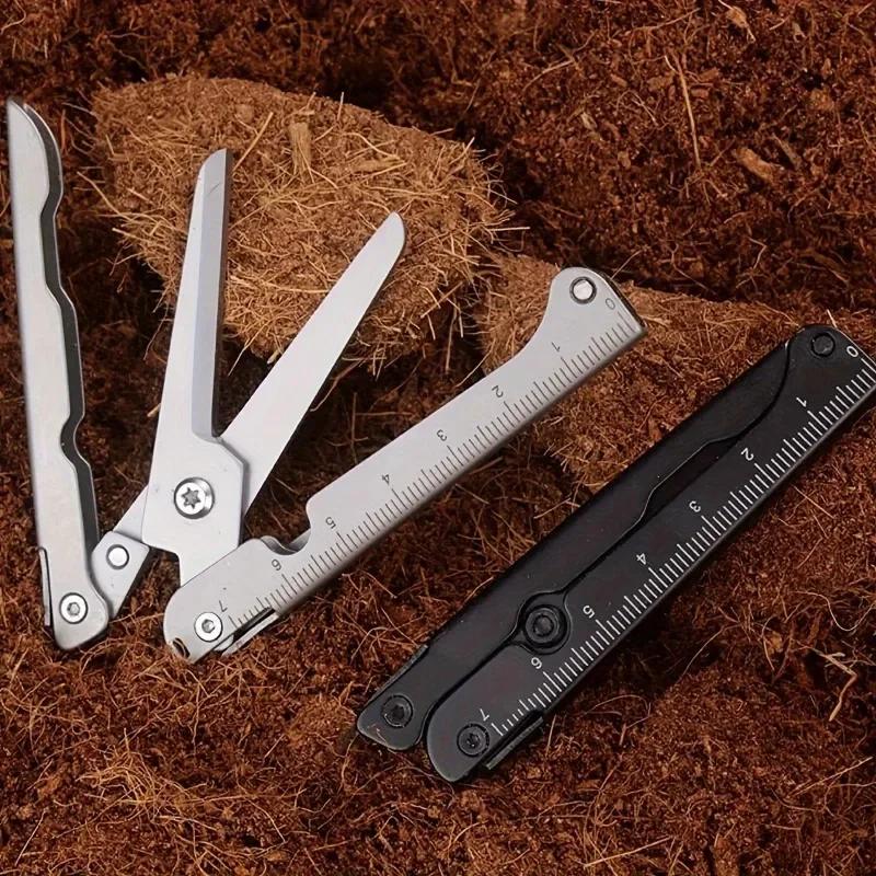 Portable Multifunctional Folding Scissors, Stainless Steel Outdoor Survival Tool for Camping Fishing Hunting