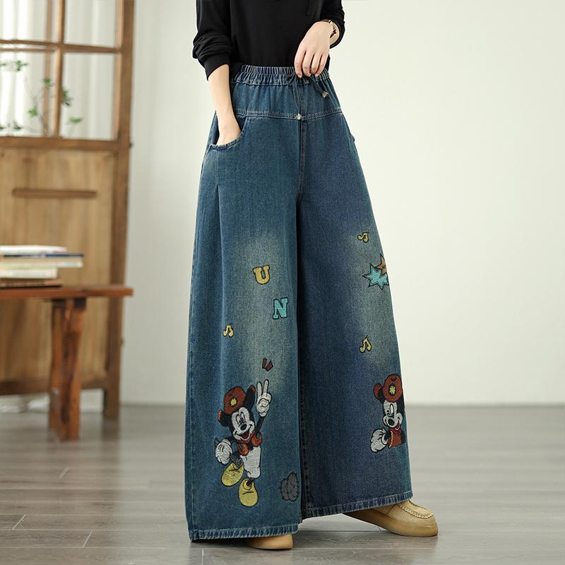 DIMANAF 2025 New Basic Elastic Jeans Harlen Pants Women Loose Denim Trousers Big Casual Blue Pants 2501