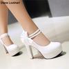 Fashion Spring High Heels Women Platform Pumps Ankle Strap Shallow Mouth Single Shoes Bow Ladies High Heels White Wedding Women Shoes