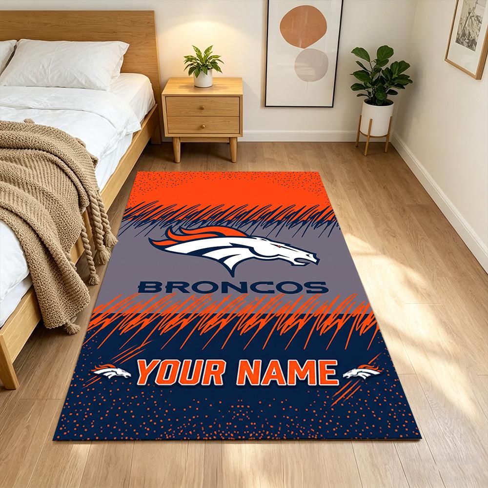 Denver Broncos Logo Customized Name Area Rug Suitable for Foyer Study room Decorate room Dining Room Anti-slip Rug Decorate Offices