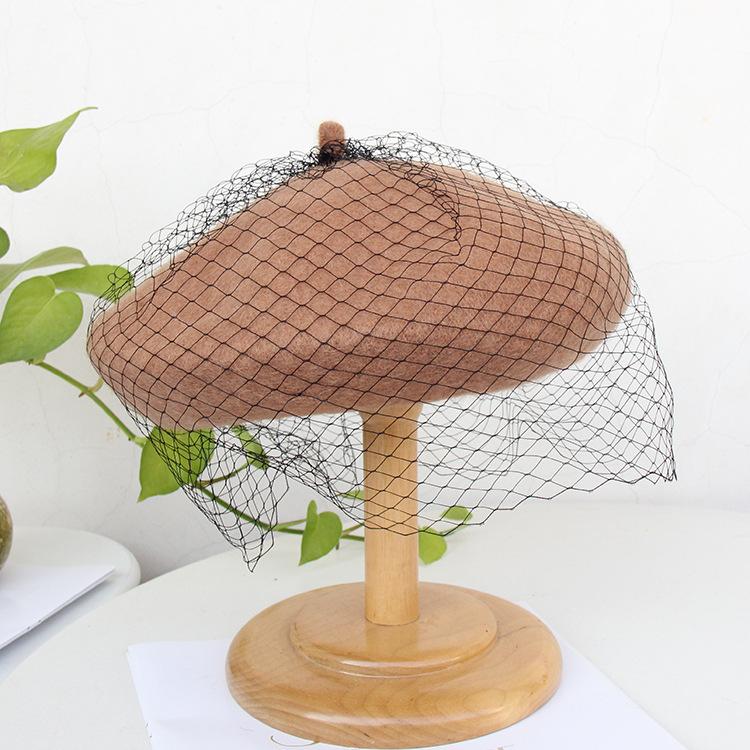 Autumn And Winter Woolen Painter Hat British Retro Lace Mesh Beret Women'S Elegant Fashion Hat