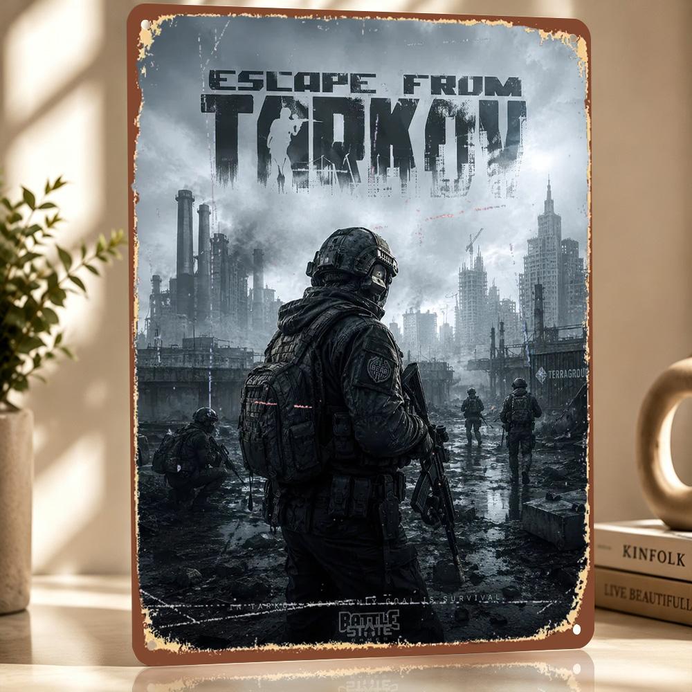 Poster del Gioco Escape From Tarkov Segni Metallici Stampati Retro Personalizzati Appeso a Parete Regalo per Soggiorno Decorazione d'Interni