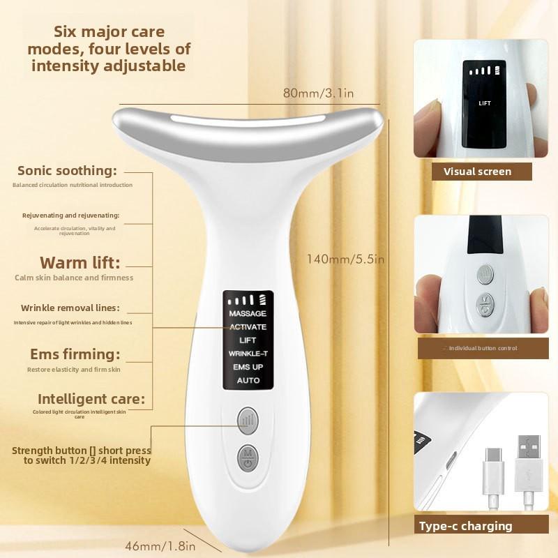 M8 Ny 7-färgs Ljus Hals Skönhetsinstrument Fadar Halslinjer Halsvård Massage Lyft Uppstramning och Borttagning av Nasolabialveck Skönhetsinstrument