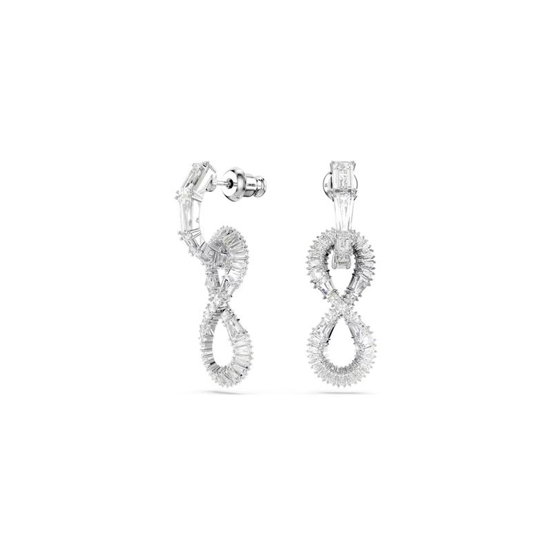 Swarovski Hyperbola Infinity Pattern Design Cubic Zirconia Rhodium Plated Earrings Women s Silver 5679793