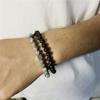 Vintage Schwarzes Mattes Armband Zirkon Krone Diamant Kugel Würfel Löwenkopf Perlenarmband Set