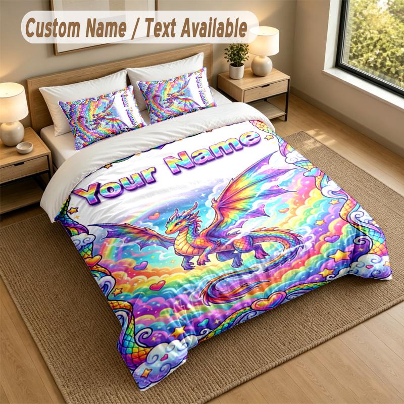 Dragon Phoenix Theme Personalized 3Pcs Bedding Set Custom Text & Name 1 Sheet 2 Pillowcases Household Bedding 1pc