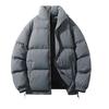 Women Men Cotton Coat Stand Collar Long Sleeve Drawstring Hem Puffer Jacket with Pockets Loose Fit Warm Winter Outerwear