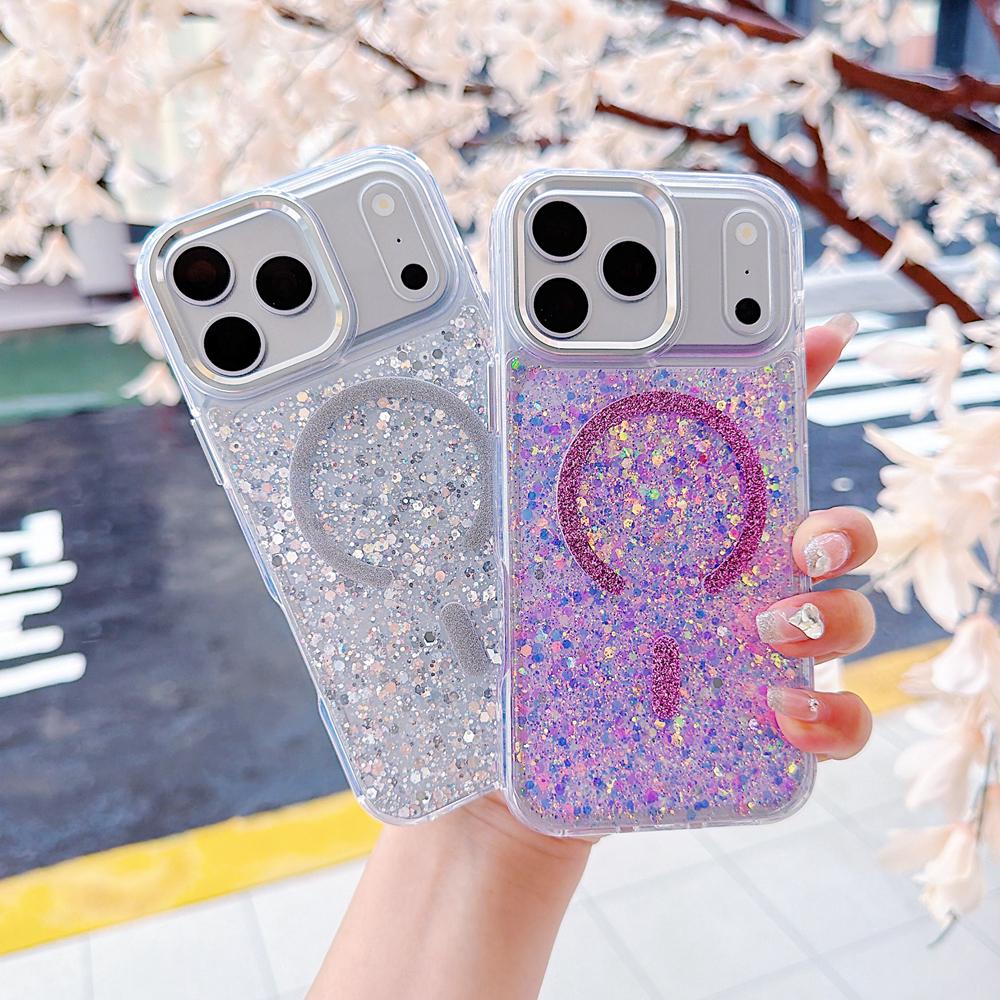 KEYSION Luxuxy Glitter Magnetic Phone Case for MagSafe for iPhone 17 Pro Max Soft TPU+PC Shockproof Back Cover for iPhone 17 Air