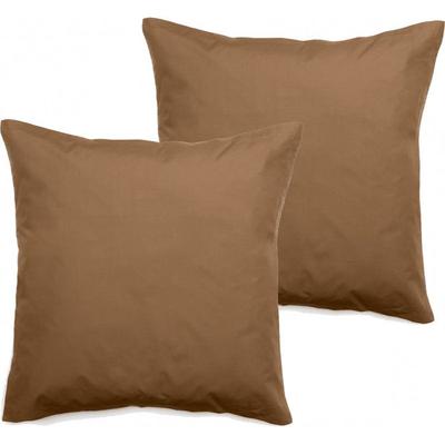 Set of 2 Percale Pillowcases Pure Combed Cotton Long Fibers 80 Threads/cm² South Wind - Cognac - Set of 2 Pillowcases 65 X