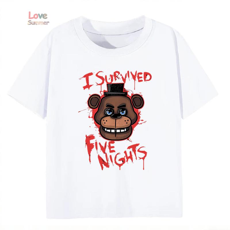 kids T-Shirt unisex FNAF At Freddys boys girls Casual O Neck Short Sleeve Elastic Fit Perfect for 2026 Spring Daily Wear