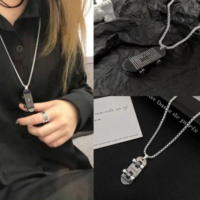 Cross Skateboard Necklace Street Cool Girl Boy Jewelry Punk Band Versatile Accessories Black Cross Necklace Firm Sweater Chain Party Tough Necklace
