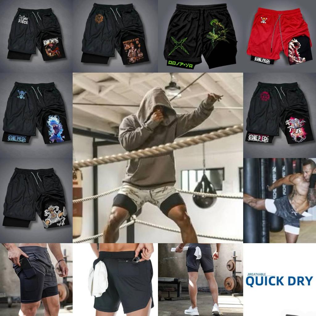 Muay Thai Kickboxing Boxe MMA Pirate One Piece Luffy Zoro Chapeau de Paille Dessin Animé Japon Shorts Unisexe Entraînement Séchage Rapide Imprimé Entraînement Fitness