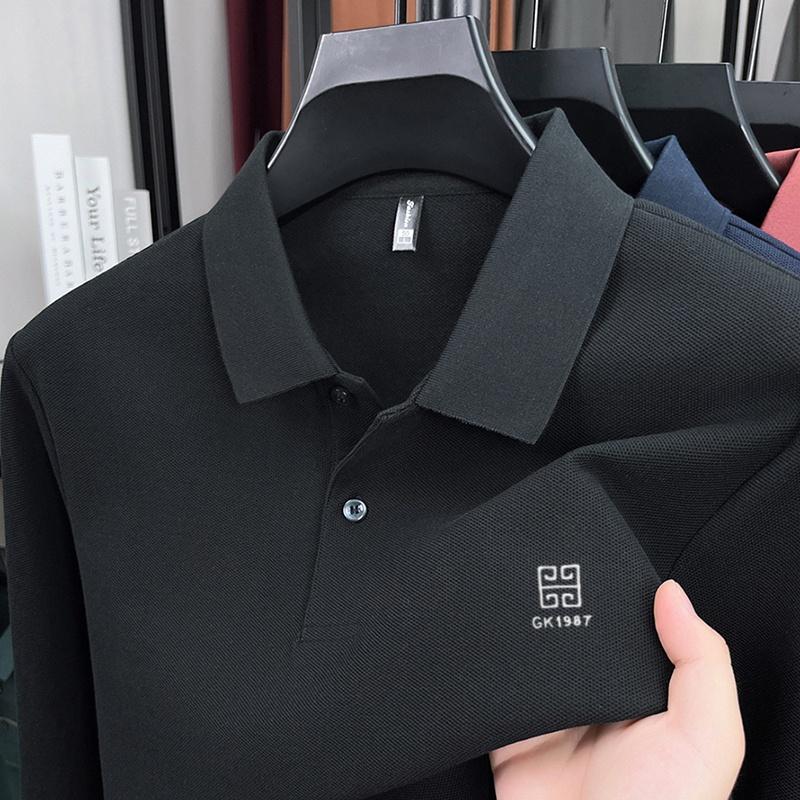 High End Men'S 100% Cotton Long Sleeved Polo Shirt Autumn Fashion Brand Embroidery Design Breathable Golf Sports Top T-Shirt