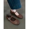 French temperament round head soft leather one-word buckle belt summer wear daily commuting versatile light mouth single shoes