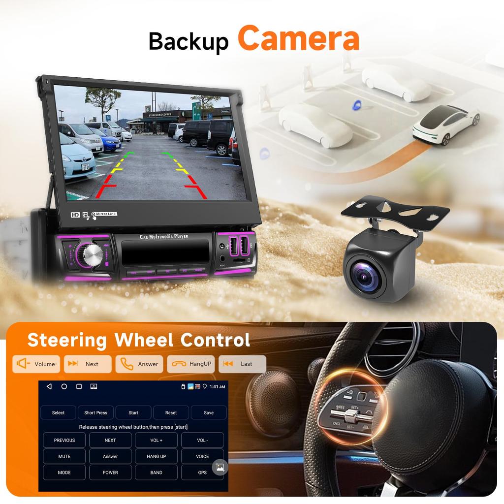 4G 64G 1Din Android Car Stereo Hodozzy Wireless Carplay Android Auto Touch Screen GPS 1 Din Audio Bluetooth Rear View AUX Dual USB Ports Carplay, &