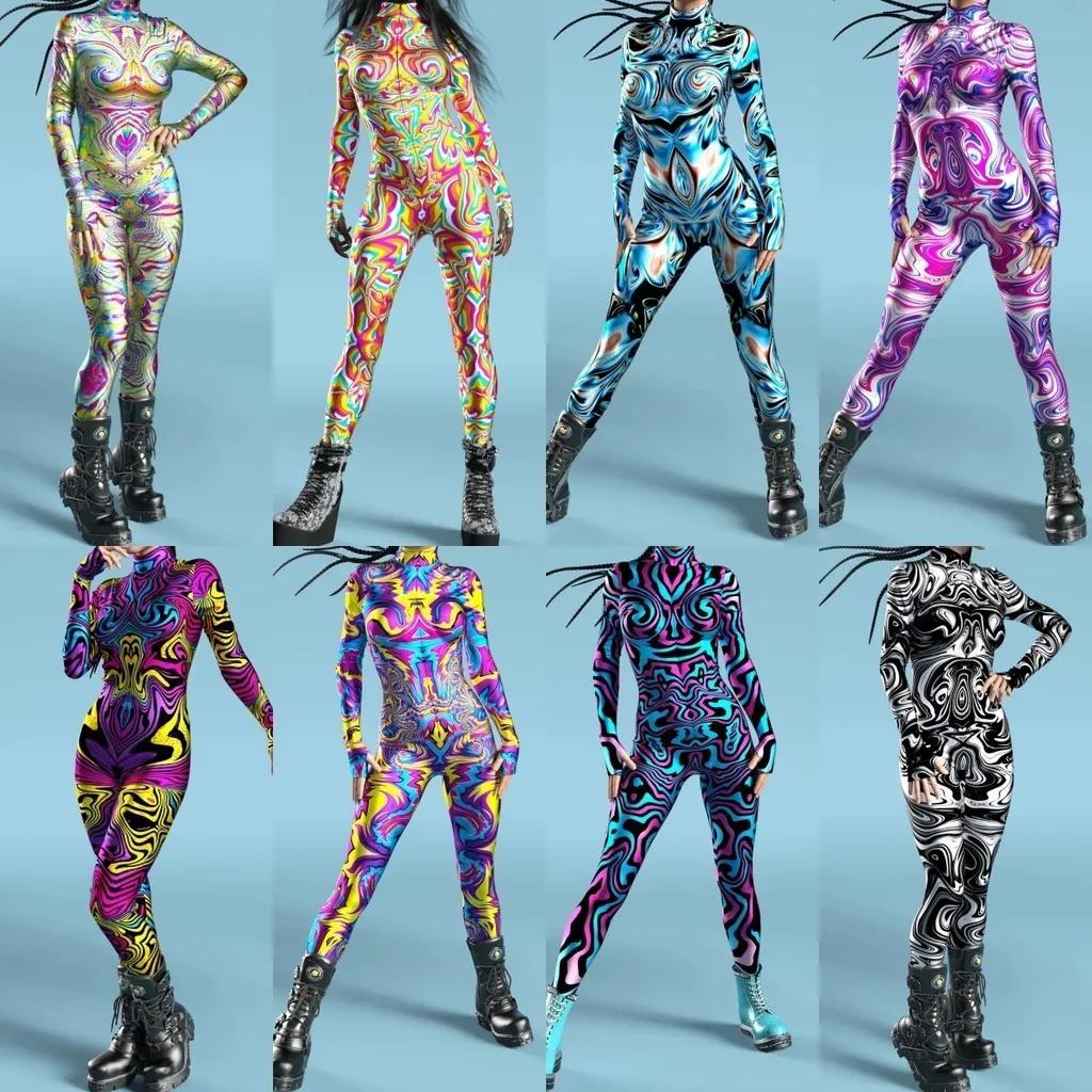 3D Digital Printing Stage Performance Costumes Adults Halloween Events Carnival Theme Party Cosplay Outfit Pretend Game Jumpsuit
