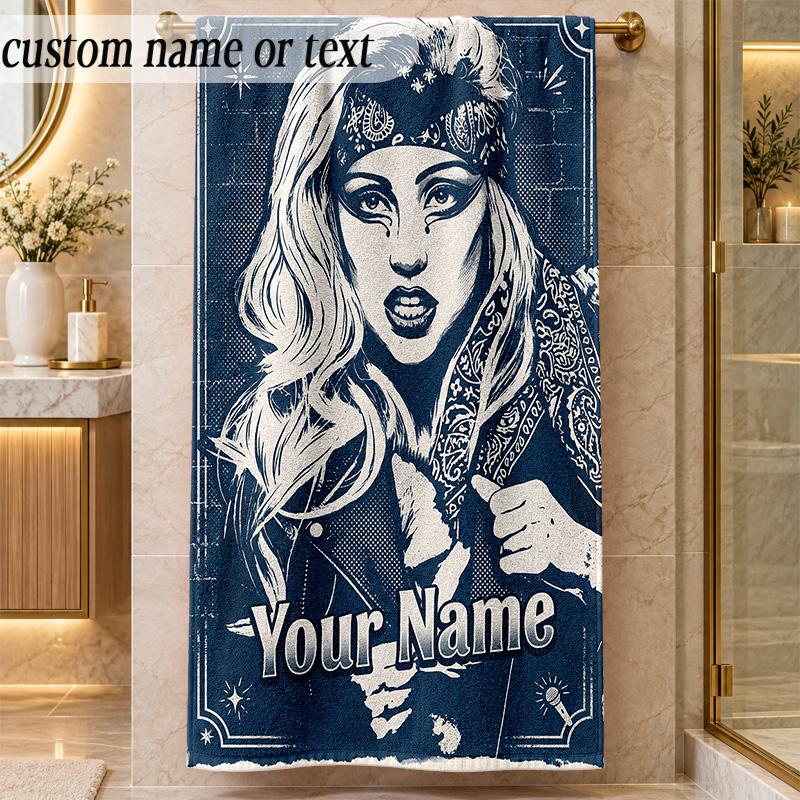 Beach TowelLady Gaga Custom Name Text Personalized Soft Towel for Beach Pool Indoor Home Decor Gift