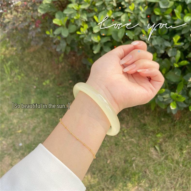 12mm White Moonlight Round Bar Thick Bracelet - New Chinese Style Cheongsam Accessory, Noble Concubine National Style.