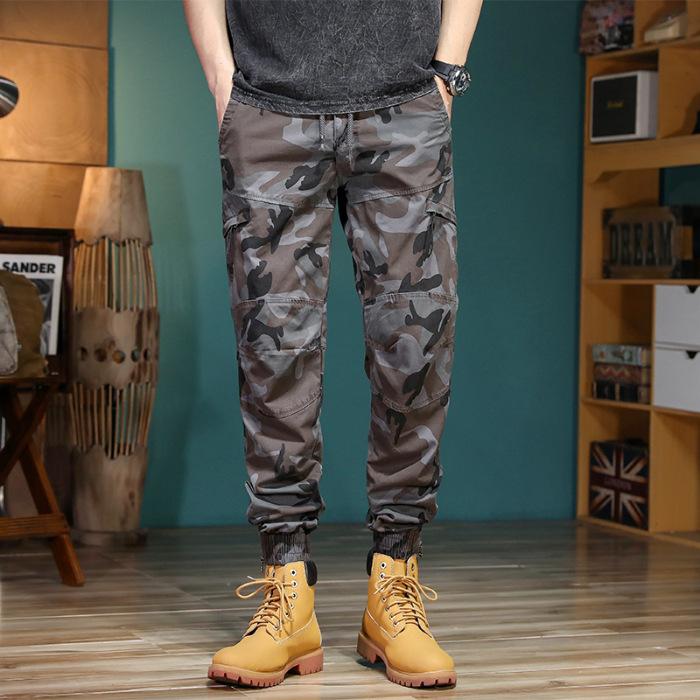 Spring New Loose Straight Overalls Men's Spring and Autumn Tied Feet Casual Sports Pants Wear-resistant Outdoor Trousers