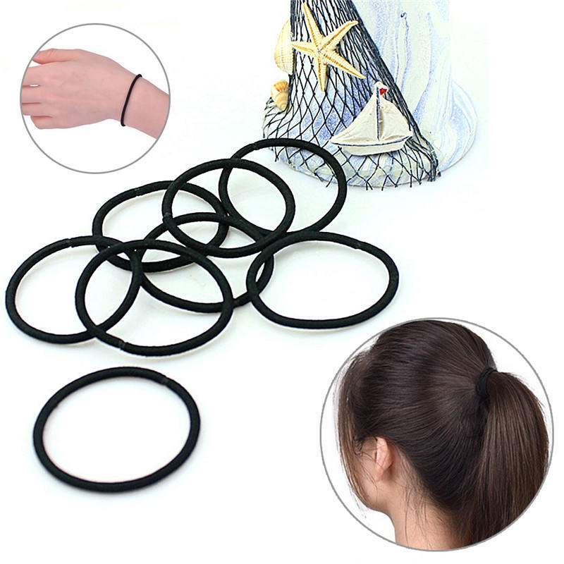 40 Pcsblack Elastic Rope Ring Hairband Women Girls Hair Band Tie Ponytail Holder