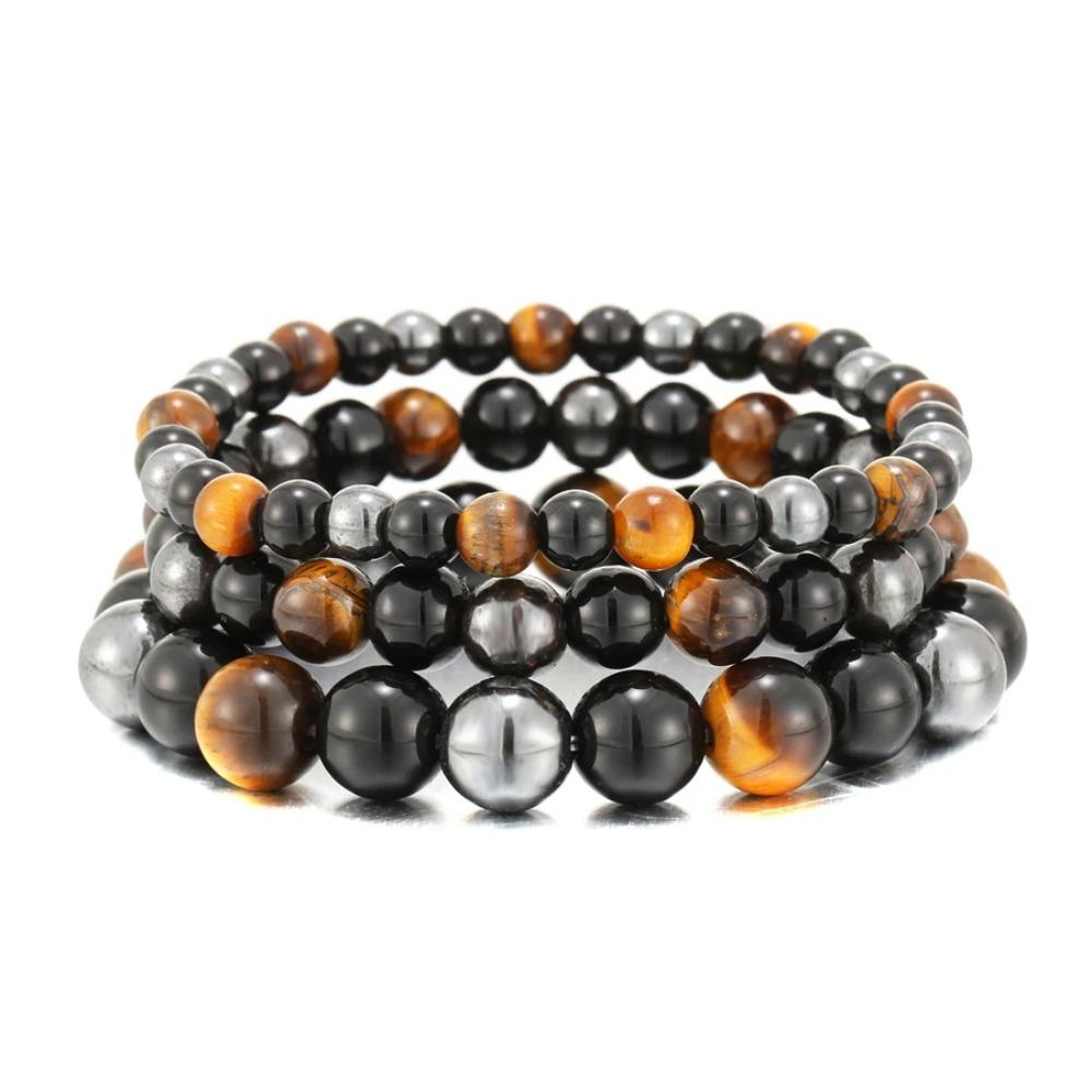 Natürliche schwarze Obsidian-Hämatit-Tigerauge-Perlen-Armbänder für Männer zum magnetischen Gesundheitsschutz für Frauen Seelenschmuck Pulsera Hombre