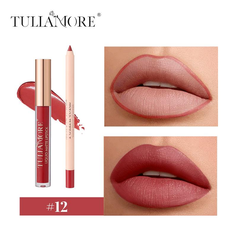 Dimshow Liquid Lip Gloss Lipliner Pencil Combination Durable Easy Makeup Matte Lipstick Velvet Lipliner Don'T Take Off Makeup