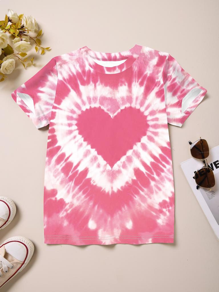 Roupas infantis Menina Camiseta Manga curta 3D Tie-Dye Print Crianças Roupas de verão Casual Desenho animado Gola redonda Roupas infantis Tops