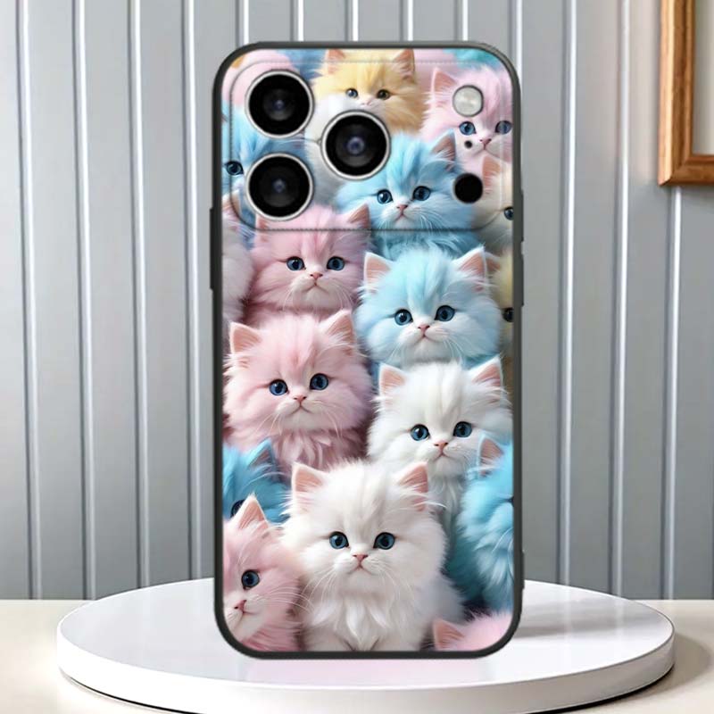Cartoon Animals Cute Phone Case For Apple iPhone 17 16 16E 15 14 13 12 11 Pro Max Plus Black Soft Silicone