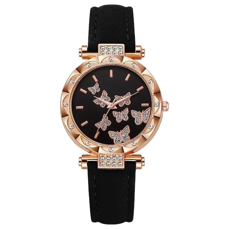Douyin Fashion Seven-Butterfly Diamond Women's Leather Strap Watch