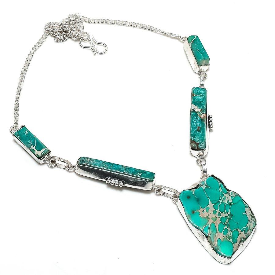 Natural Green Sea Sediment Jasper 925 Sterling Silver Jewelry Necklace 18" I1A41