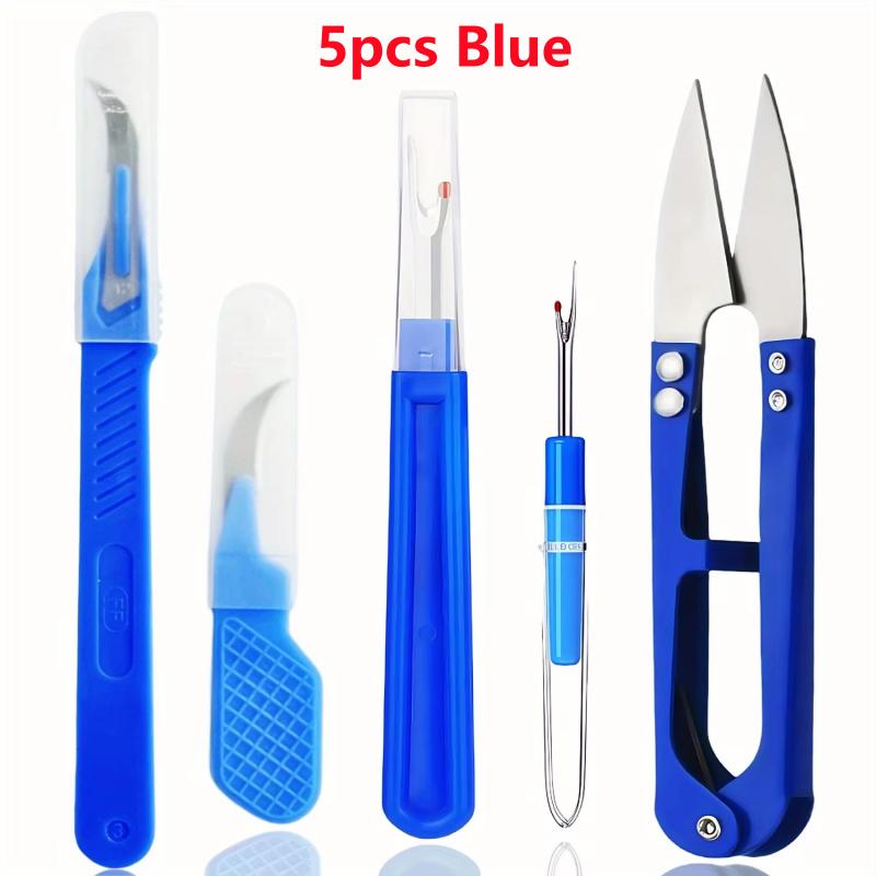 5Pcs Blue Sewing Seam Ripper Kit Colorful Sewing Stitch Thread Unpicker Seam Ripper Thread Cutter Scissor for Thread Remove