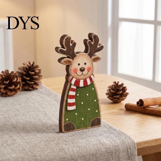 Santa Claus Elk Snowman Figurines Wooden Christmas Tabletop Decor, Reindeer Figurine, Rustic Hand Painted Wood Decorations Holiday Shelf Sitter