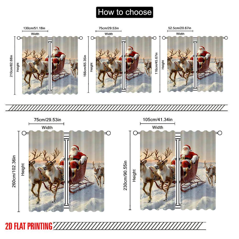 Set Of 2 Flat Printing Merry Christmas Popular Curtains Santa Sleigh Versatile Durable Polyester Without Electricity Festive Made