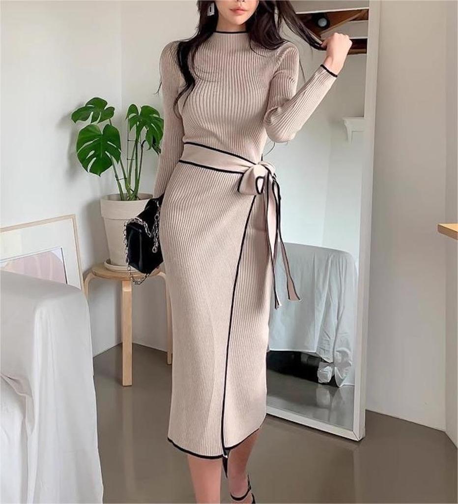 Morris coo Elegant Knit Tight Beautiful Long Slimming Perfect for Dates One Dress, Women's, Long, Fit, Black, Sleeves, Look, (JP, Alphabet, Size,