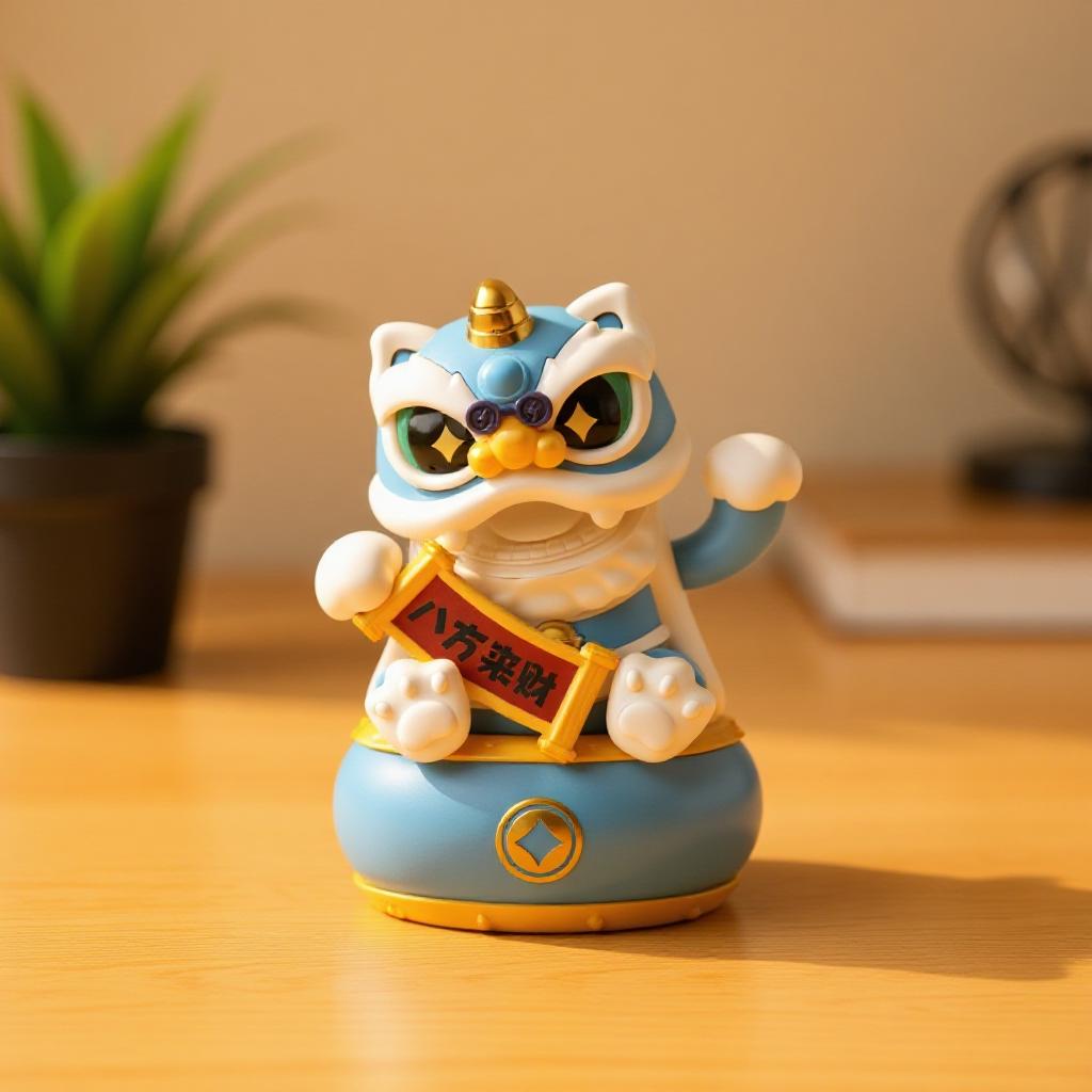 Solar Lucky Lion Figurine Chinese Cultural Home & Car Decor for Housewarming and Festivals