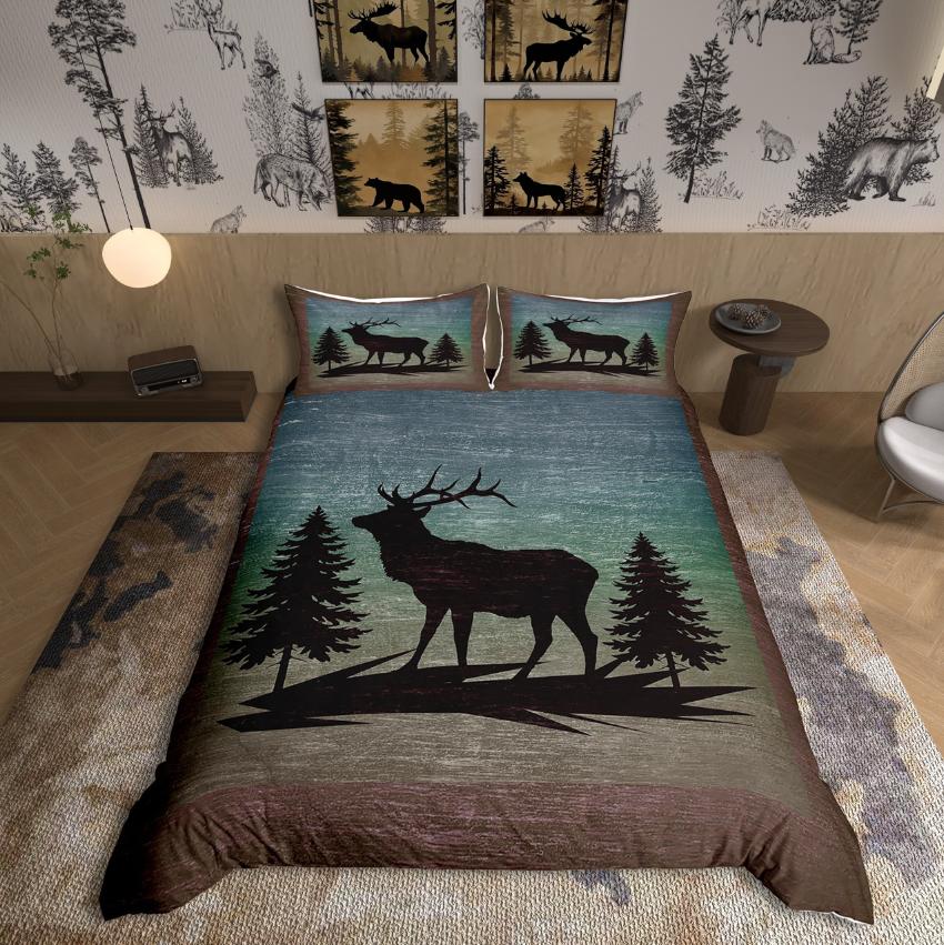 Homewish Wildlife Wolf Duvet Cover SetWoodland Animal For Teens Bedding SetJungle Safari Decor