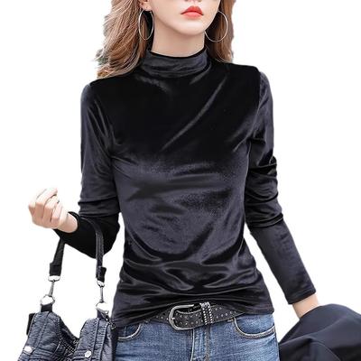 Autumn Velvet Base Shirt for Women Slimming Half High Collar Versatile T-Shirt