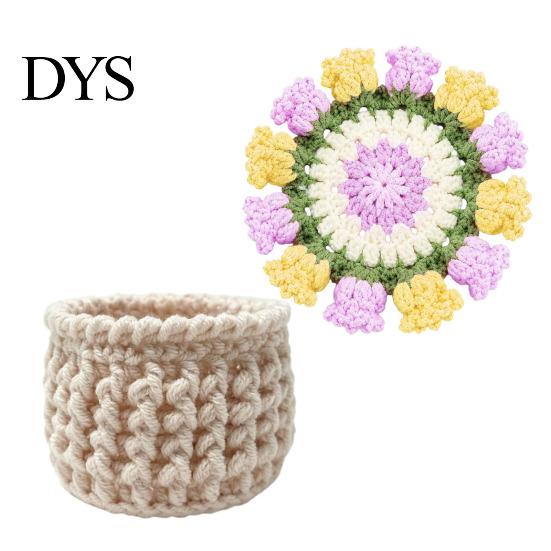 Desktop Plant Pot Stand Crochet Flower Bouquet Coaster, Handmade Knit Rose Mug Mat Transforms Into Bouquet, 2-in-1 Cozy Coffee Bar Decor Drink Coaster