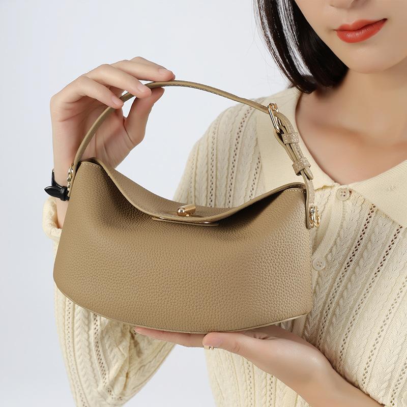 Sac à Bandoulière en Cuir Véritable pour Femme, Sac Hobo en Cuir de Vachette Souple, Sac Bandoulière Vintage 'Water Dumpling', Sac à Main Élégant, Plusieurs Couleurs