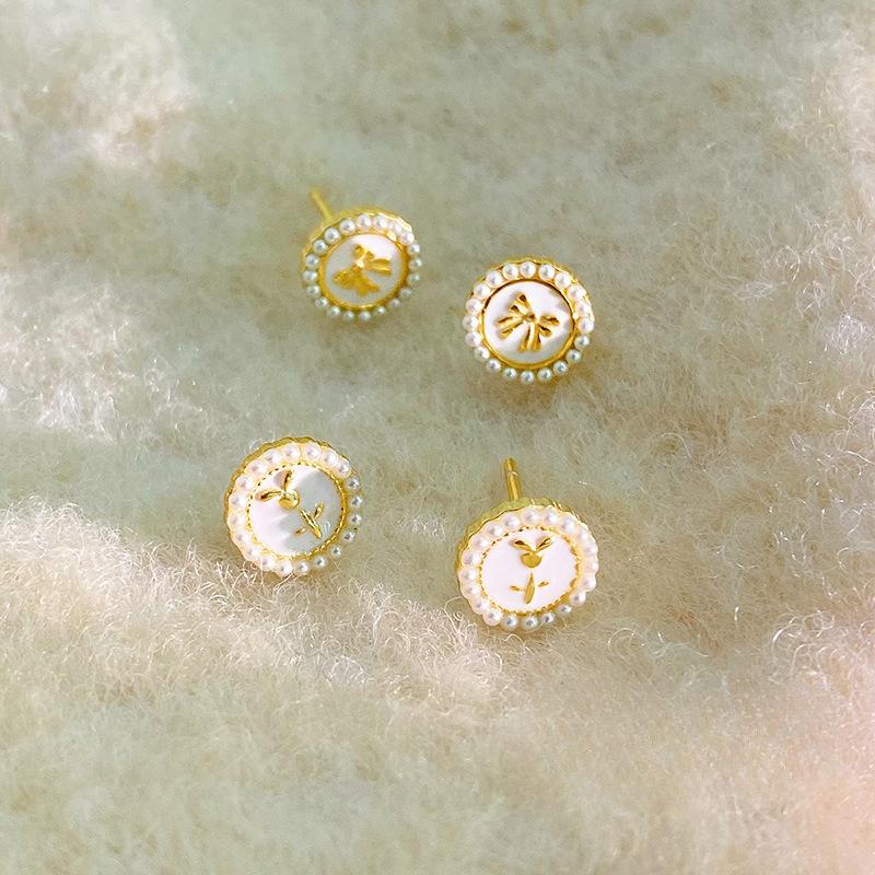 Romantic Rose Bow Round Earrings for Women with Light Luxury High-end Earrings