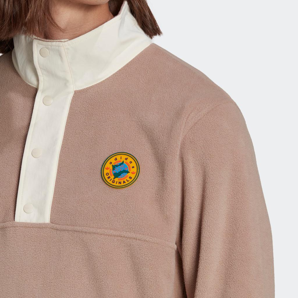 Adidas Originals Trefoil Wh Snap Fleece Crewneck Sweatshirt With Monochrome Logo Men Tops Brown II8485