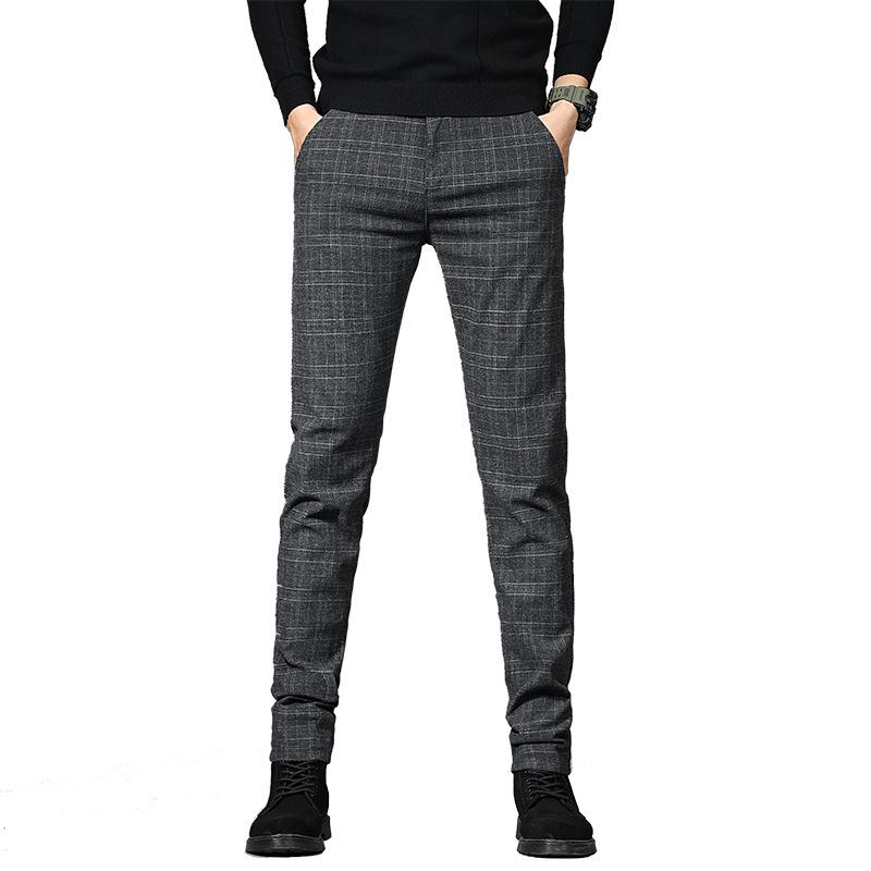 Men's Slim Fit Plaid Casual Pants for Spring and Autumn