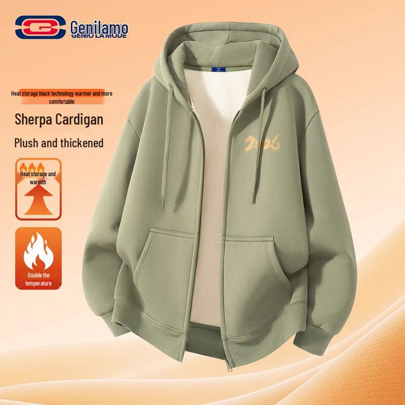 

Men s GENIOLAMODE Winter Lamb Fleece Lined Hooded Cardigan L