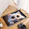 Cute White Peeking Cat Non-Slip Doormat, Kawaii Pet Print Entryway Floor Mat