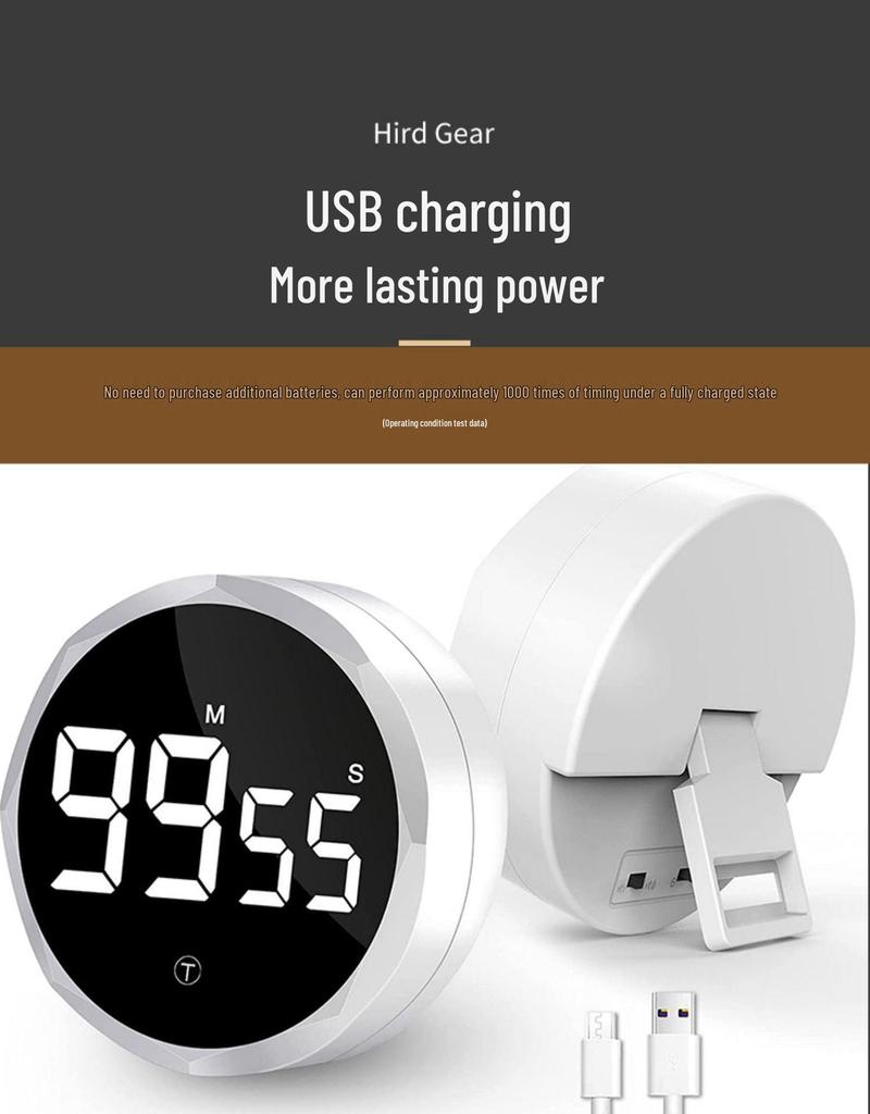 Rotating 05-Tile Timer: Student Study & Cooking Alarm Clock with Rechargeable Feature.
